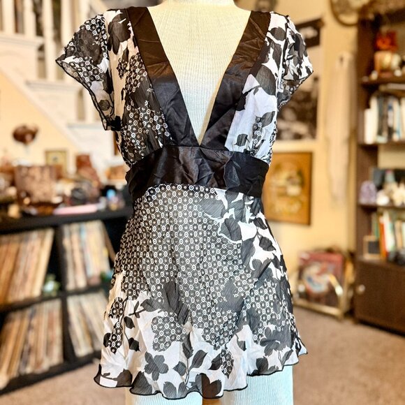 Vintage 90s / 2000s y2k Whimsygoth Fairycore Floral Baby Doll Top - Picture 1 of 8